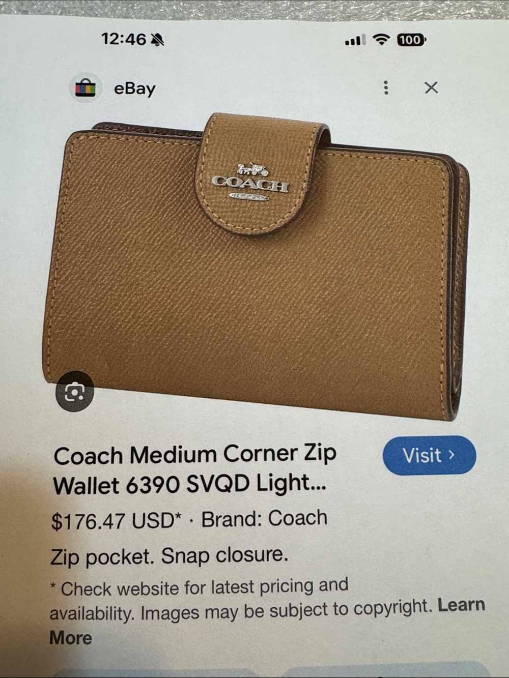 Coach Pebbled Leather Wallet in Taupe Brown with Gold Logo NWT - Picture 3 of 16